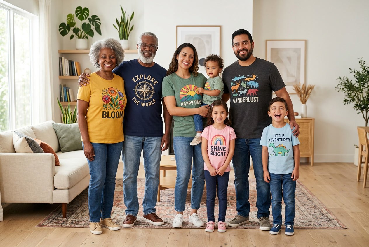 Guide til t shirts med tryk til hele familien